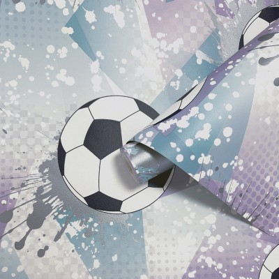 Papel de parede BOLAS DE FUTEBOL LILÁS E AZUL 14091