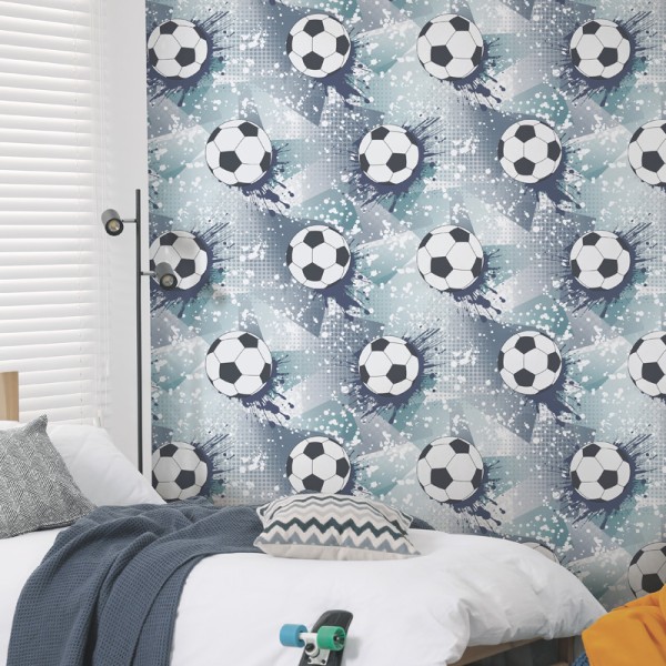Papel de parede BOLAS DE FUTEBOL AZUL 14093