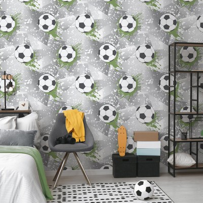 Papel de parede BOLAS DE FUTEBOL VERDE E CINZA 14092 2