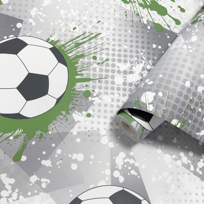 Papel pintado BALONES DE FÚTBOL VERDE Y GRIS 14092