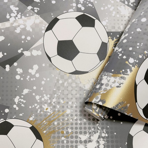Papel de parede BOLAS DE FUTEBOL DOURADO E CINZA 14090