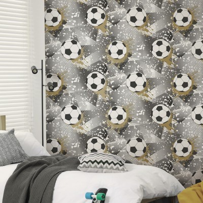 Papel de parede BOLAS DE FUTEBOL DOURADO E CINZA 14090 2