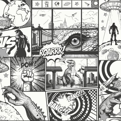 Papel de parede CÓMIC JUVENIL BRANCO E PRETO 14075