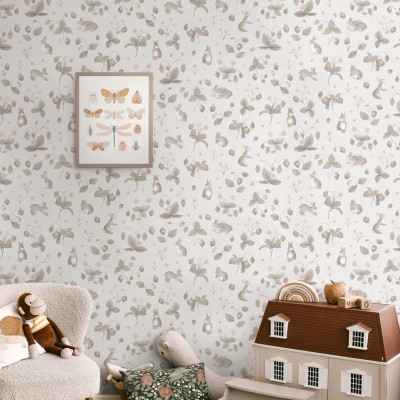 Papel de parede INFANTIL COELHOS E MORANGOS 14143