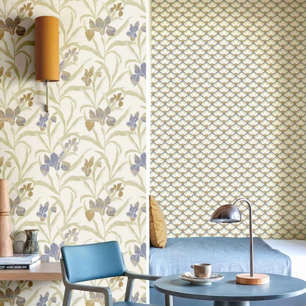 Paper pintat FLORS DE LLIRI BLAU I OCRE FOSC 2022