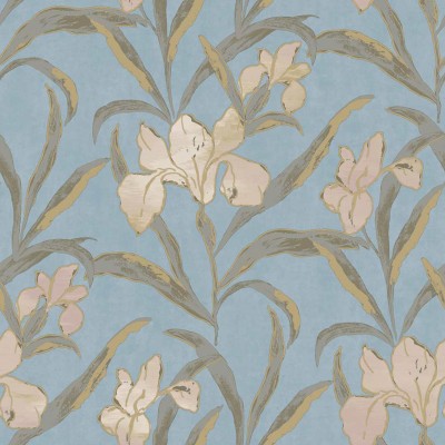 Papel pintado FLORES DE LIRIO BEIGE OSCURO CON AZUL 2024