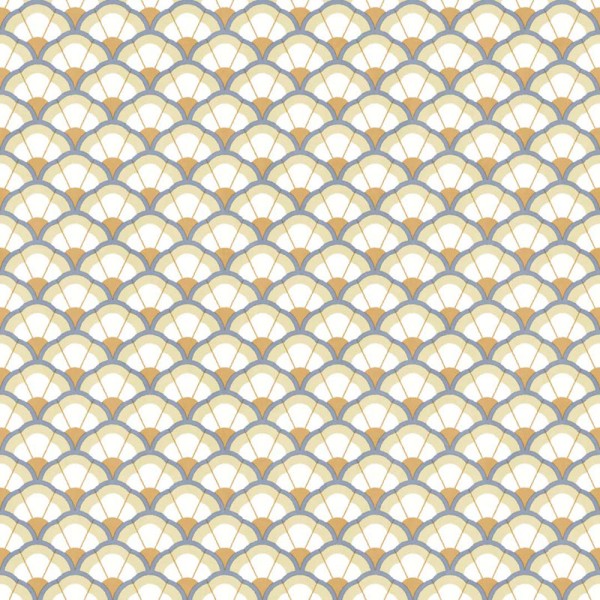 Papel pintado CONCHAS ART DECO AZUL Y...