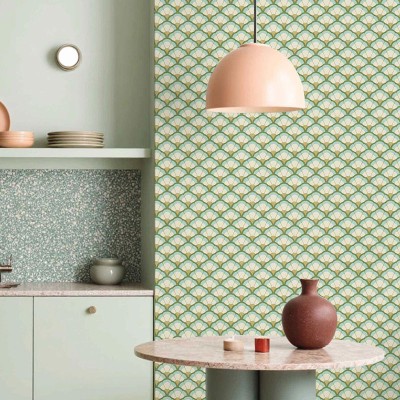 Papel pintado CONCHAS ART DECO VERDE Y TURQUESA 2044 2