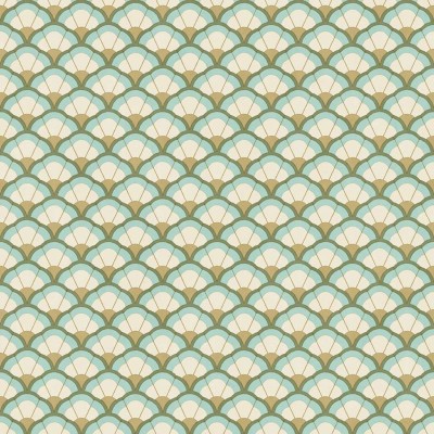 Papel de parede CONCHAS ART DECO VERDE E TURQUESA 2044
