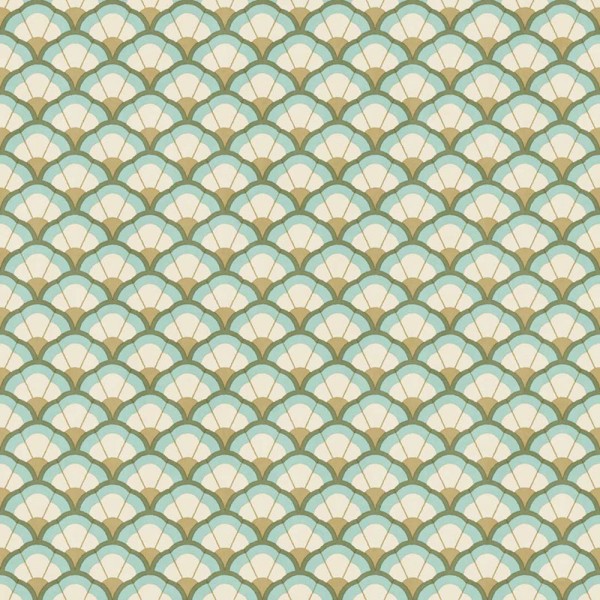 Papel de parede CONCHAS ART DECO VERDE E TURQUESA 2044