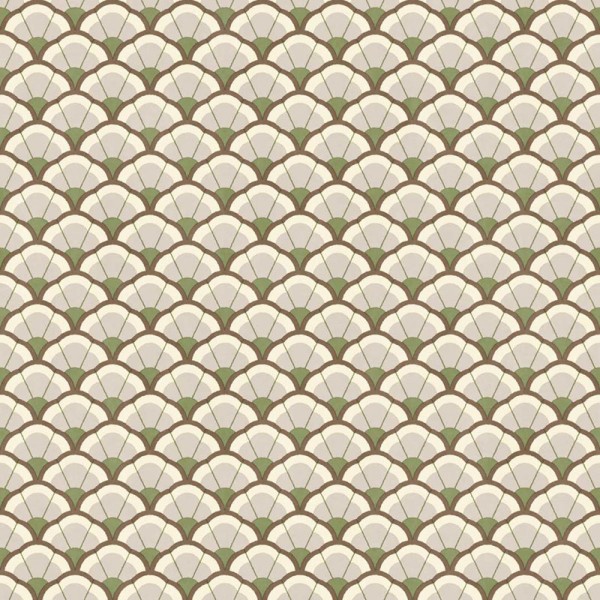Papel de parede CONCHAS ART DECO VERDE E MARROM 2043
