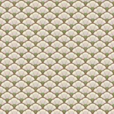 Papel de parede CONCHAS ART DECO VERDE E MARROM 2043