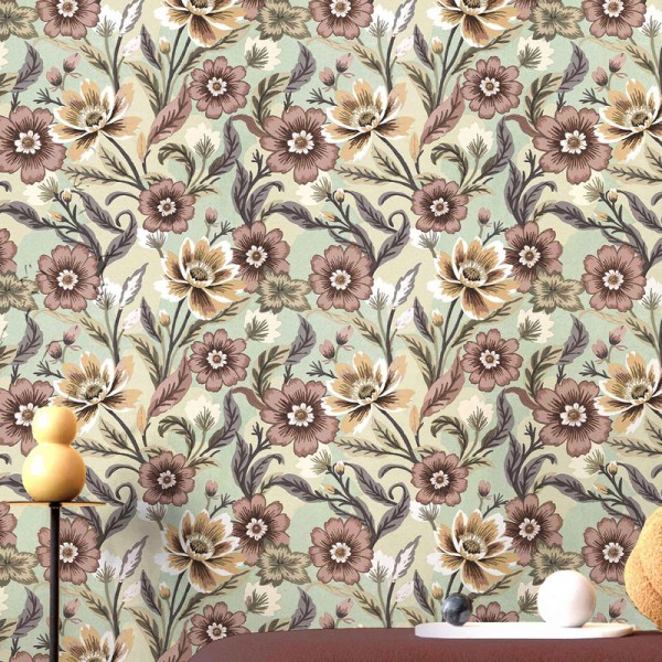 Paper pintat FLORS VINTAGE MARRÓ VERMELLÓS AMB VERD 2013