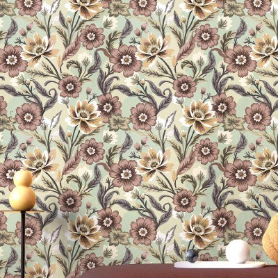 Papel de parede FLORES VINTAGE MARROM AVERMELHADO COM VERDE 2013