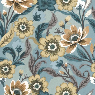 Papel de parede FLORES VINTAGE BEGE E MARROM COM AZUL 2014