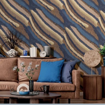 Papel pintado VETAS MINERALES AZUL Y BEIGE ARENA 2029