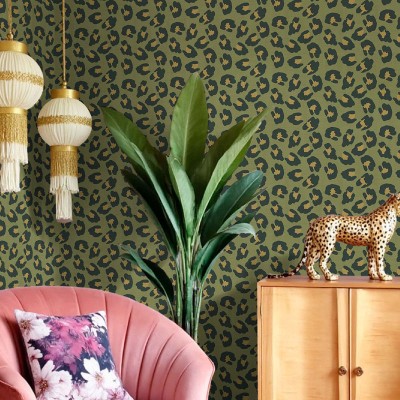 Papel de parede ESTAMPA LEOPARDO VERDE 2047 2