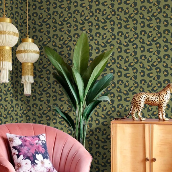 Papel de parede ESTAMPA LEOPARDO VERDE 2047