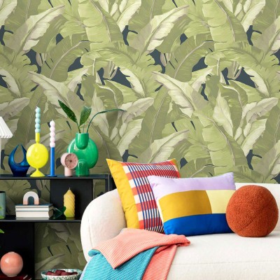 Papel pintado HOJAS PLATANERO TÉXTIL VERDE 2006