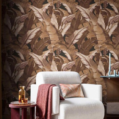 Papel de parede FOLHAS BANANEIRA EFEITO TECIDO MARROM 2008 2