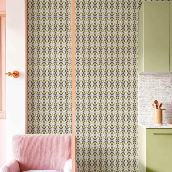 Papel pintado DIAMANTE VINTAGE VERDE Y LAVANDA 2036