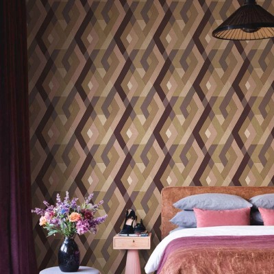 Papel pintado ROMBOS ENTRELAZADOS MARRÓN Y DORADO 2032 2