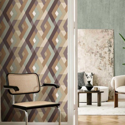 Papel pintado ROMBOS ENTRELAZADOS VERDE Y DORADO 2033 2