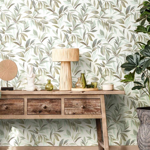 Papel pintado HOJAS DE OLIVO VERDE AGUA 2000