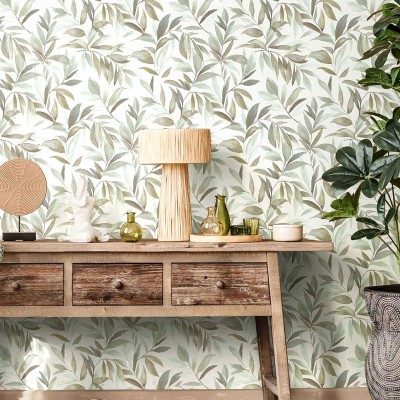Papel pintado HOJAS DE OLIVO VERDE AGUA 2000
