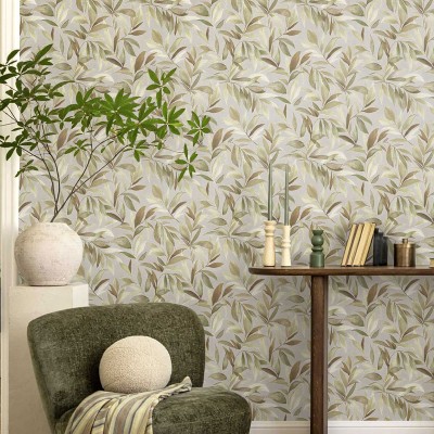 Papel pintado HOJAS DE OLIVO VERDE OLIVA Y MARRÓN 2002