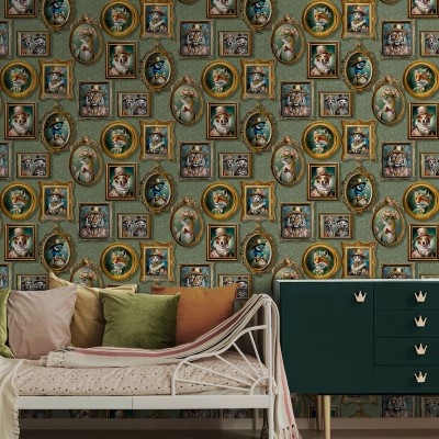 Papel pintado GALERIA VINTAGE ANIMALES VERDE 13792