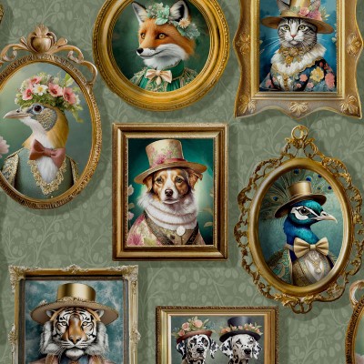 Papel de parede GALERIA VINTAGE ANIMAIS VERDE 13792