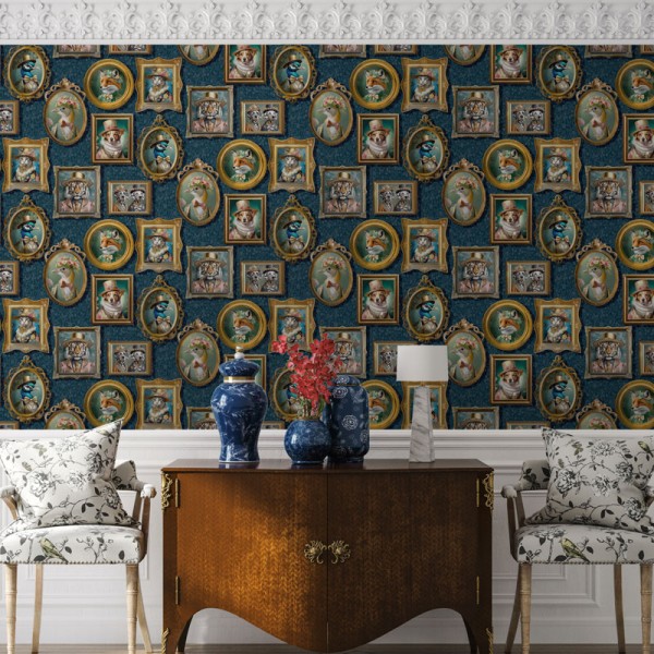 Papel de parede GALERIA VINTAGE ANIMAIS AZUL 13791