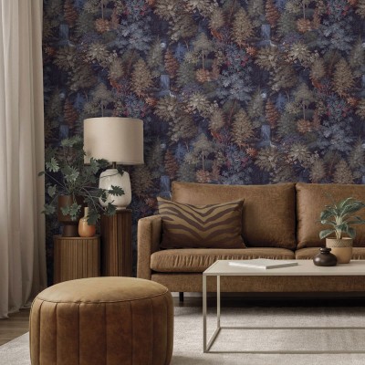 Papel pintado BOSQUE MÍSTICO MARRÓN ROJIZO Y AZUL 14152 2