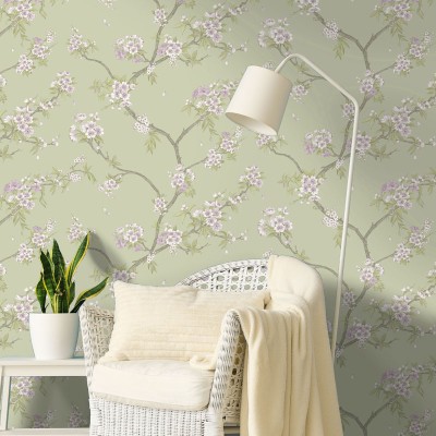 Paper pintat FLORS I BRANQUES SAKURA VERD 14210 2