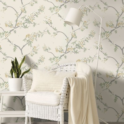 Paper pintat FLORS I BRANQUES SAKURA OCRE AMB CREMA 14212 2