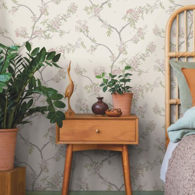 Papel pintado FLORES Y RAMAS SAKURA ROJIZO CON CREMA 14213 2