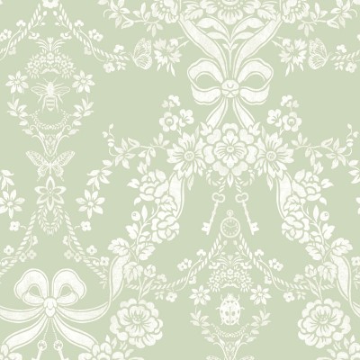 Papel pintado LAZOS Y DAMASCO FLORAL VERDE 14170