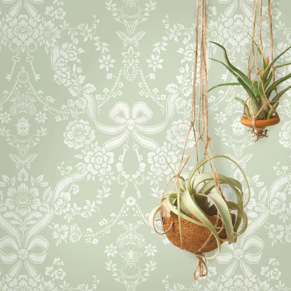 Papel de parede LAÇOS E DAMASCOS FLORAL VERDE 14170