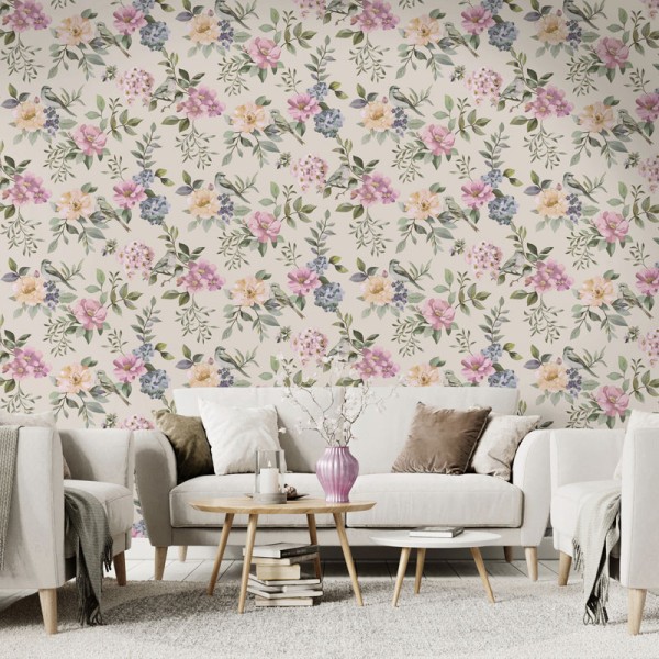 Papel pintado JARDÍN FLORAL CON PÁJAROS MULTI 14192