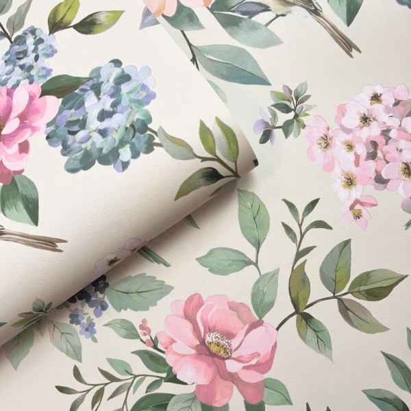 Papel pintado JARDÍN FLORAL CON PÁJAROS MULTI 14192
