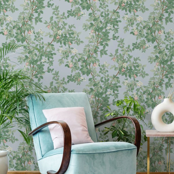 Papel de parede JARDIM DE LARANJEIRAS VERDE E AZUL 14243