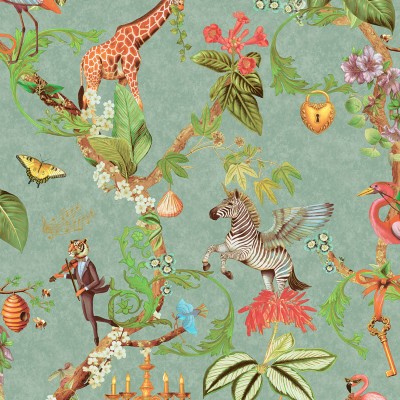Papel pintado SAFARI FANTÁSTICO VERDE AGUA 14262