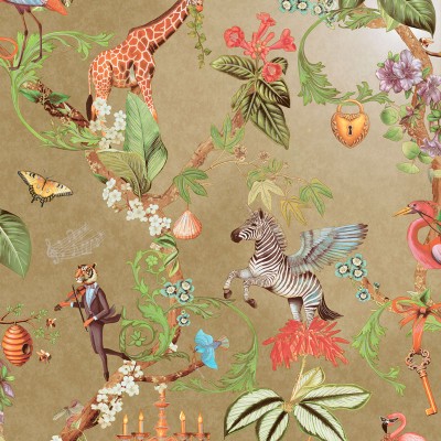 Papel de parede SAFARI FANTÁSTICO DOURADO 14263