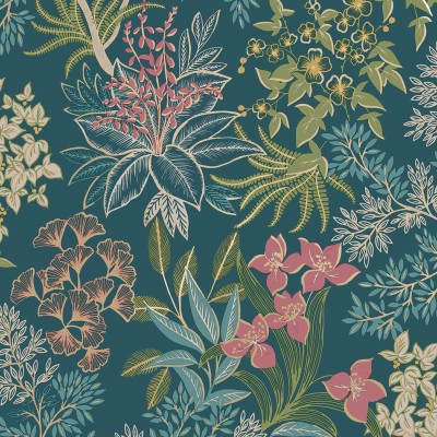 Paper pintat BOTÀNIC FLORAL BLAU MARÍ, VERD I VERMELLÓS 14220