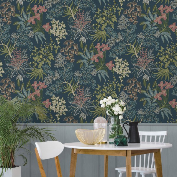 Paper pintat BOTÀNIC FLORAL BLAU MARÍ, VERD I VERMELLÓS 14220