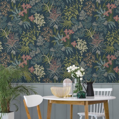 Paper pintat BOTÀNIC FLORAL BLAU MARÍ, VERD I VERMELLÓS 14220