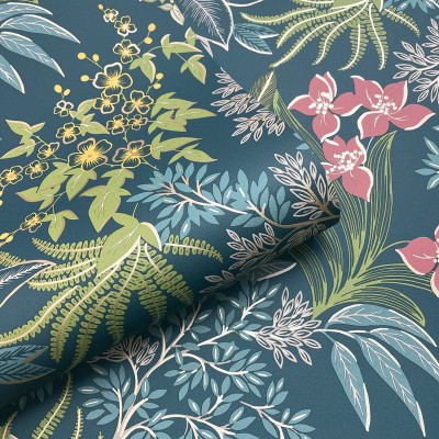 Paper pintat BOTÀNIC FLORAL BLAU MARÍ, VERD I VERMELLÓS 14220