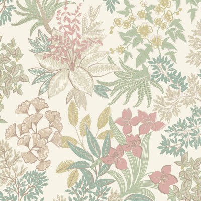 Papel de parede BOTÂNICO FLORAL AZUL, VERDE E ROSA PASTEL 14221