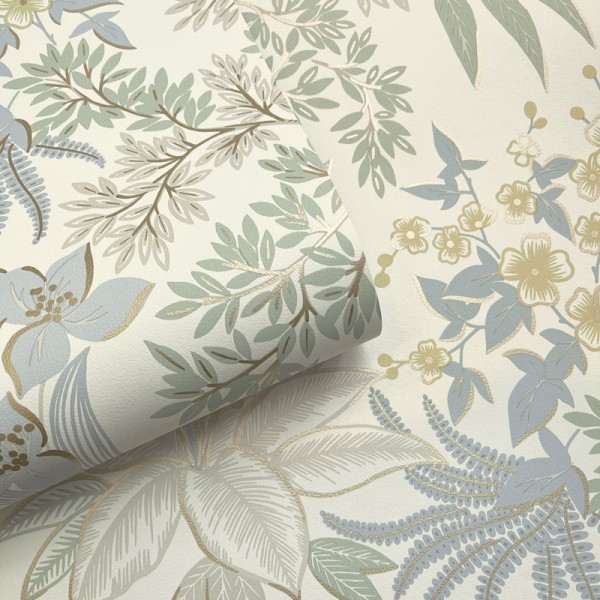 Papel de parede BOTÂNICO FLORAL AZUL E VERDE PASTEL 14222